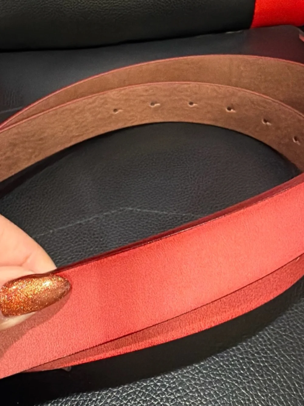 Red/burgundy belt with gold Buckle